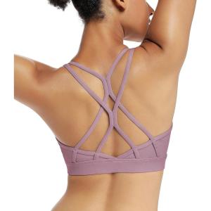 imageRUNNING GIRL Strappy Sports Bra for Women Sexy Crisscross Back Light Support Yoga Bra with Removable CupsPurple