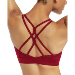imageRUNNING GIRL Strappy Sports Bra for Women Sexy Crisscross Back Light Support Yoga Bra with Removable CupsWine Red
