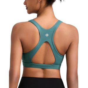 imageRUNNING GIRL High Impact Sports Bras for WomenSquare Neck High Support Bra Moulded Cup Racerback Workout BraAash Green