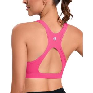 imageRUNNING GIRL High Impact Sports Bras for WomenSquare Neck High Support Bra Moulded Cup Racerback Workout BraAhot Pink