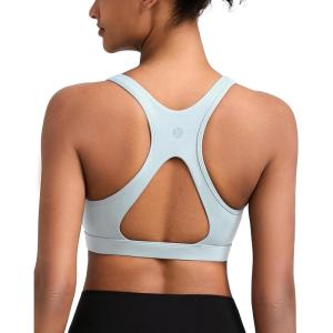 imageRUNNING GIRL High Impact Sports Bras for WomenSquare Neck High Support Bra Moulded Cup Racerback Workout BraAicy Grey