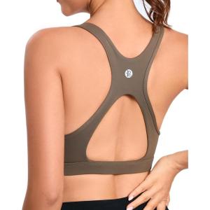 imageRUNNING GIRL High Impact Sports Bras for WomenSquare Neck High Support Bra Moulded Cup Racerback Workout BraAoak Brown