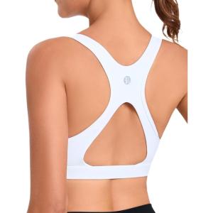 imageRUNNING GIRL High Impact Sports Bras for WomenSquare Neck High Support Bra Moulded Cup Racerback Workout BraAwhite