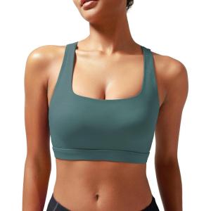 imageRUNNING GIRL High Impact Sports Bras for WomenSquare Neck High Support Bra Moulded Cup Racerback Workout BraBash Green