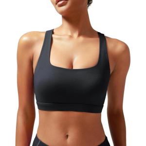imageRUNNING GIRL High Impact Sports Bras for WomenSquare Neck High Support Bra Moulded Cup Racerback Workout BraBblack