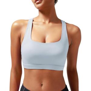 imageRUNNING GIRL High Impact Sports Bras for WomenSquare Neck High Support Bra Moulded Cup Racerback Workout BraBicy Grey