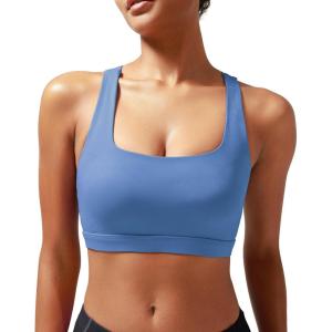 imageRUNNING GIRL High Impact Sports Bras for WomenSquare Neck High Support Bra Moulded Cup Racerback Workout BraBlight Blue