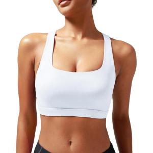 imageRUNNING GIRL High Impact Sports Bras for WomenSquare Neck High Support Bra Moulded Cup Racerback Workout BraBwhite