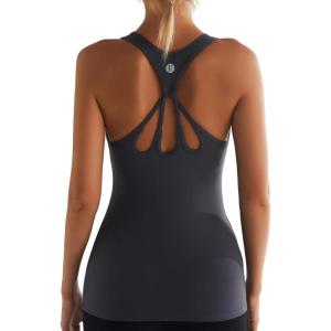 imageRUNNING GIRL Workout Tank Tops with Built in Bras for WomenCompression Shirt Strappy Back Athletic Yoga TopsDgrey