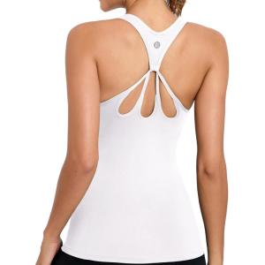 imageRUNNING GIRL Workout Tank Tops with Built in Bras for WomenCompression Shirt Strappy Back Athletic Yoga TopsDwhite