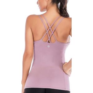 imageRUNNING GIRL Yoga Tank Tops for Women Built in Shelf Bra BC Cups Strappy Back Activewear Workout Compression TopsCpurple