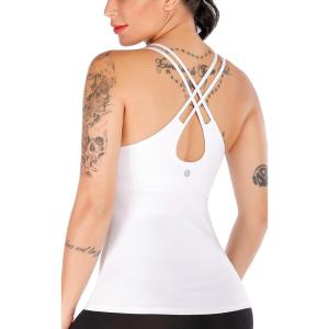 imageRUNNING GIRL Yoga Tank Tops for Women Built in Shelf Bra BC Cups Strappy Back Activewear Workout Compression TopsDwhite