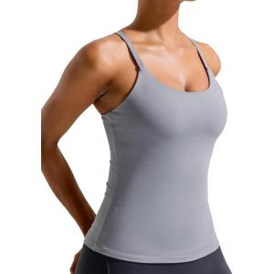 imageRUNNING GIRL Yoga Tank Tops for Women Built in Shelf Bra BC Cups Strappy Back Activewear Workout Compression TopsWgrey