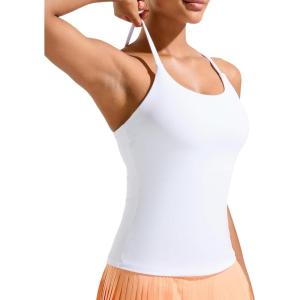 imageRUNNING GIRL Yoga Tank Tops for Women Built in Shelf Bra BC Cups Strappy Back Activewear Workout Compression TopsWwhite