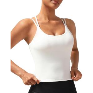imageRUNNING GIRL Yoga Tank Tops for Women Built in Shelf Bra BC Cups Strappy Back Activewear Workout Compression TopsZbright White