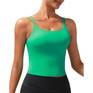 imageRUNNING GIRL Yoga Tank Tops for Women Built in Shelf Bra BC Cups Strappy Back Activewear Workout Compression TopsZgreen