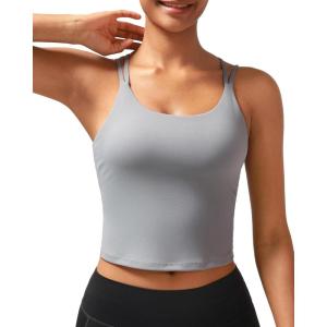 imageRUNNING GIRL Yoga Tank Tops for Women Built in Shelf Bra BC Cups Strappy Back Activewear Workout Compression TopsZgrey