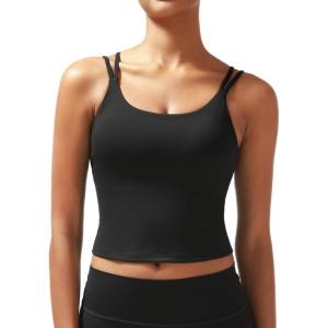 imageRUNNING GIRL Yoga Tank Tops for Women Built in Shelf Bra BC Cups Strappy Back Activewear Workout Compression TopsZjet Black
