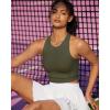 imageRUNNING GIRL Sports Bras for Women High Impact Seamless Ribbed Longline High Neck Workout Crop Tank TopsAarmy Green