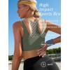imageRUNNING GIRL Sports Bras for Women High SupportSeamless Ribbed Longline High Neck Sports Bra Racerback Padded Crop Top YogaAdark Green