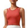 imageRUNNING GIRL Sports Bras for Women High Impact Seamless Ribbed Longline High Neck Workout Crop Tank TopsBred