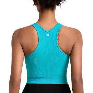 imageRUNNING GIRL Sports Bras for Women High Impact Seamless Ribbed Longline High Neck Workout Crop Tank TopsAteal Lagoon