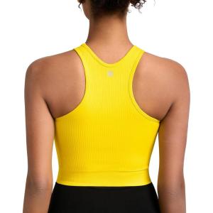 imageRUNNING GIRL Sports Bras for Women High Impact Seamless Ribbed Longline High Neck Workout Crop Tank TopsAyellow