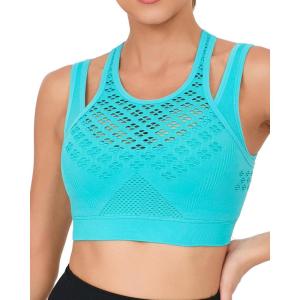 imageRUNNING GIRL Sports Bras for Women High SupportSeamless Ribbed Longline High Neck Sports Bra Racerback Padded Crop Top YogaAbright Green