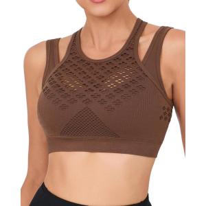 imageRUNNING GIRL Sports Bras for Women High SupportSeamless Ribbed Longline High Neck Sports Bra Racerback Padded Crop Top YogaAbrown