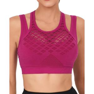 imageRUNNING GIRL Sports Bras for Women High SupportSeamless Ribbed Longline High Neck Sports Bra Racerback Padded Crop Top YogaAhot Pink