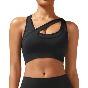 imageRUNNING GIRL Sports Bras for Women High SupportSeamless Ribbed Longline High Neck Sports Bra Racerback Padded Crop Top YogaBblack
