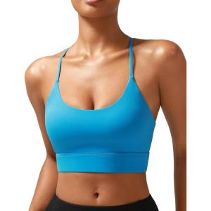 imageSports Bras for WomenPadded Sports Bra Tank Top Sexy Crisscross Back High Impact Longline Workout Yoga Bra4bright Blue