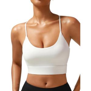 imageSports Bras for WomenPadded Sports Bra Tank Top Sexy Crisscross Back High Impact Longline Workout Yoga Bra4white