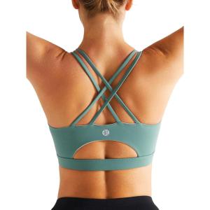 imageSports Bras for WomenPadded Sports Bra Tank Top Sexy Crisscross Back High Impact Longline Workout Yoga BraAsh Green