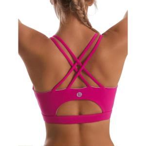 imageSports Bras for WomenPadded Sports Bra Tank Top Sexy Crisscross Back High Impact Longline Workout Yoga BraBright Pink