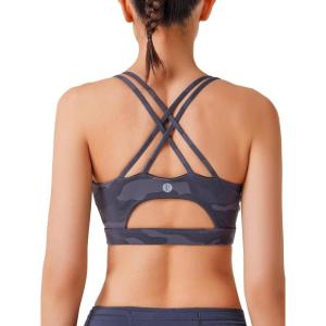 imageSports Bras for WomenPadded Sports Bra Tank Top Sexy Crisscross Back High Impact Longline Workout Yoga BraCamouflage Black