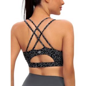 imageSports Bras for WomenPadded Sports Bra Tank Top Sexy Crisscross Back High Impact Longline Workout Yoga BraLeopard Print