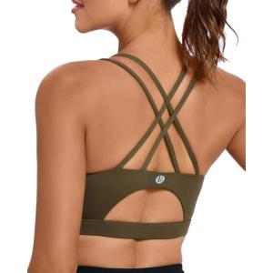 imageSports Bras for WomenPadded Sports Bra Tank Top Sexy Crisscross Back High Impact Longline Workout Yoga BraOak Brown