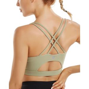 imageSports Bras for WomenPadded Sports Bra Tank Top Sexy Crisscross Back High Impact Longline Workout Yoga BraOliver Green