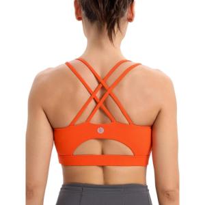 imageSports Bras for WomenPadded Sports Bra Tank Top Sexy Crisscross Back High Impact Longline Workout Yoga BraVermillion Orange