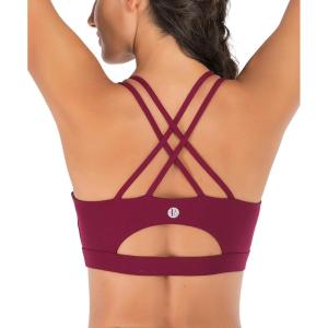 imageSports Bras for WomenPadded Sports Bra Tank Top Sexy Crisscross Back High Impact Longline Workout Yoga BraWinedred