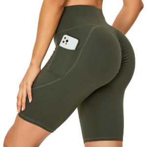 imageRUNNING GIRL High Waisted Shorts for Women with Pockets Workout Scrunch Butt Lifting Yoga Shorts Tummy ControlAsh Green