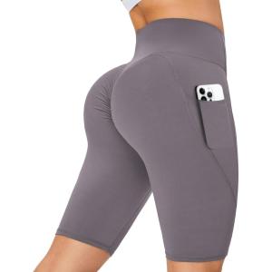 imageRUNNING GIRL High Waisted Shorts for Women with Pockets Workout Scrunch Butt Lifting Yoga Shorts Tummy ControlCoffee Brown