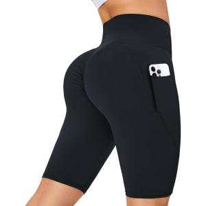 imageRUNNING GIRL High Waisted Shorts for Women with Pockets Workout Scrunch Butt Lifting Yoga Shorts Tummy ControlDeep Black