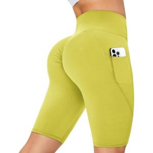 imageRUNNING GIRL High Waisted Shorts for Women with Pockets Workout Scrunch Butt Lifting Yoga Shorts Tummy ControlElectric Lemon
