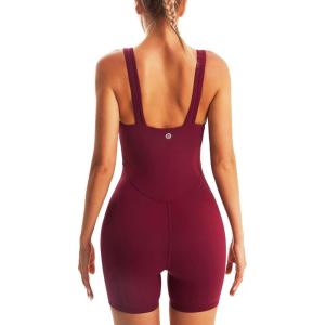 imageRUNNING GIRL Jumpsuits for Women Ribbed Backless Sexy One Piece Outfits Tummy Control Unitard Bodysuit Athletic Rompers2940wine Red