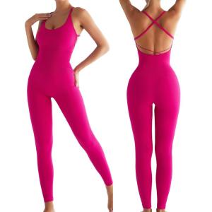 imageRUNNING GIRL One Piece Jumpsuit Yoga Bodycon Ribbed Jumpsuit with Tummy Control Bodysuits for Women Full LengthRose Red