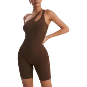 imageRUNNING GIRL One Piece Jumpsuits for Women Ribbed Seamless Workout Bodysuit for Women with Tummy Control1brown