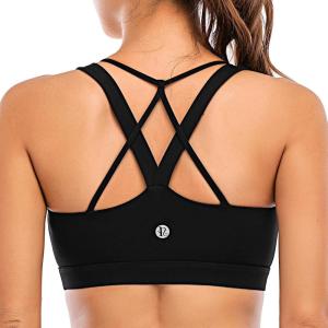imageRUNNING GIRL Sports Bra for Women Sexy Crisscross Back Medium Support Padded Strappy Yoga Bra with Removable CupsAblack