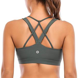 imageRUNNING GIRL Sports Bra for Women Sexy Crisscross Back Medium Support Padded Strappy Yoga Bra with Removable CupsAdark Green